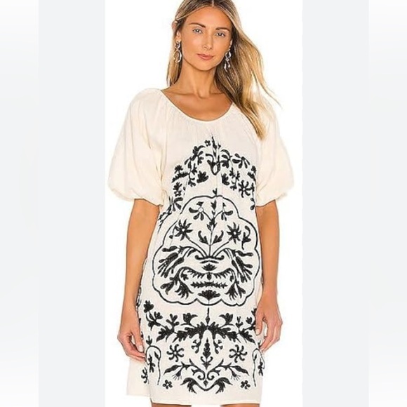 Free People Fiona Ivory and Black Floral Mini Dress size Small can fit up to XL - Picture 3 of 5